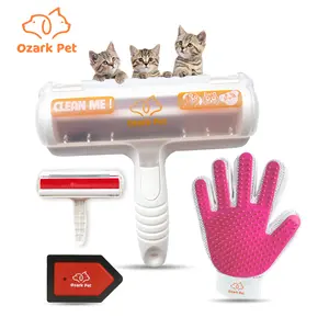 Dog & Cat Shedding Control Kit – 3PCS Pet Hair Remover Tools with Grooming Glove, Reusable Roller & Detail Cleaning Tool for Loose Fur & Deshedding