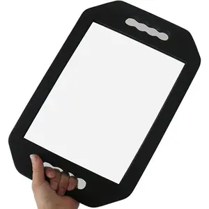 Barber Mirror Handheld , Salon Large  Hand Mirror with Double Handle, Square Barbershop Handheld Mirror, Black