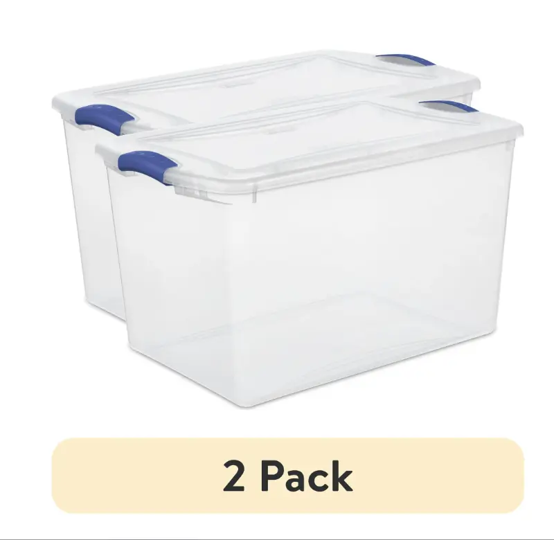 Large Storage Bin 2 Pack 66 Quart Clear Plastic Container with Latch Lid Blue Organizer Box Large Storage Bin 2 Pack 66 Quart Clear Plastic Container with Latch Lid Blue Organizer Box