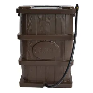 FCMP Outdoor WG4000 45 Gal Wood Grain Rain Water Catcher Barrel Container, Pet Traditional
