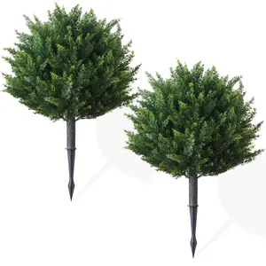 2Pack Artificial In-Ground Cedar Cypress Boxwood Circular Courtyard Garden Front Porch Staircase Original Decoration faux plants Ornaments Decorative Fruit Nature  FallFreshness