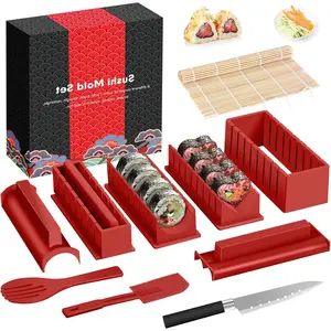 Deluxe Edition Complete 12PCS Sushi Making Kit Home Sushi Mold Press with Sushi Rice Roll Mold Shapes,Fork, Sushi Knife,Sushi Rolling Mat,Chopsticks