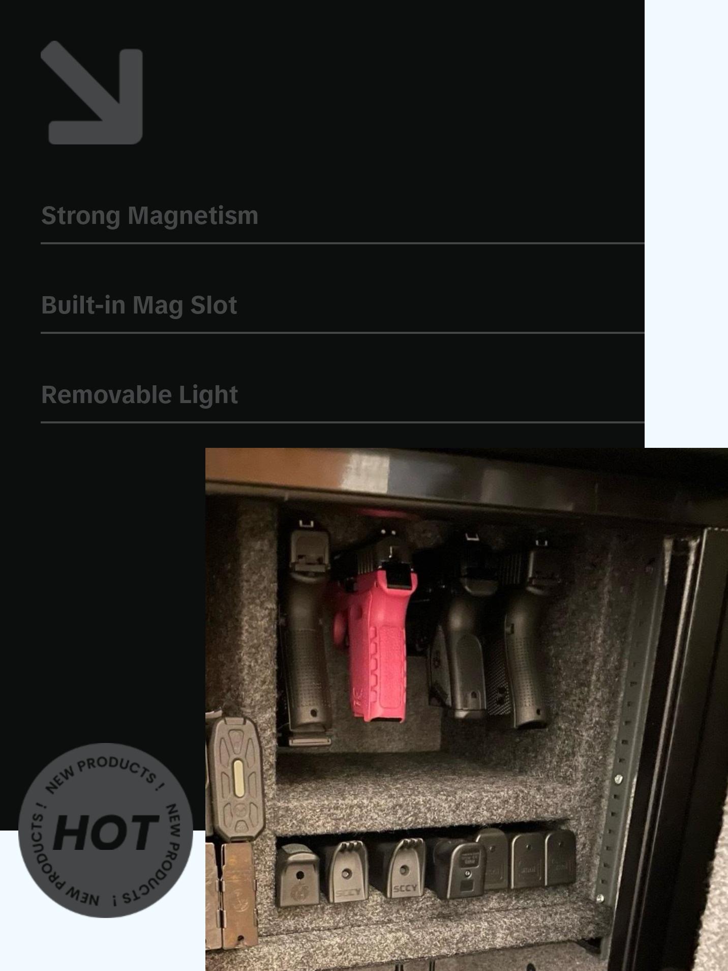 Magnetic Pistol Rack with Magazine Storage - Black Concrete Design for Easy Installation and Versatile Use