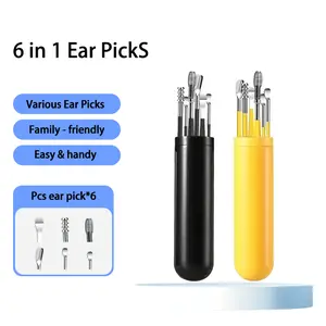 Ear Wax Cleaning Kit,Ear Cleaner with 6 Ear Picks, Stainless Steel Ear Wax Remover Tool,Ear Wax Removal Tool Set with Storage Tube,Earwax Cleaning Supplies,black,family-friendly