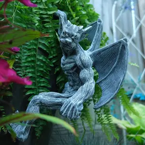 Dragon Winged Gargoyle Fence Hanger – Outdoor Wall Decor- Detailed Fence Topper Hanging Statue- Gothic Climbing Grotesque Dragon for Fence, Garden Patio, Gargoyle for Patio, Porch, Fence, Porch Gargoyle