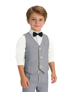 Boys' Gentleman Set, Vest Bow Tie Pants Three-Piece, School Performance Wedding Holiday Formal Wear, High Waist Long Sleeve Fitted, Outfit