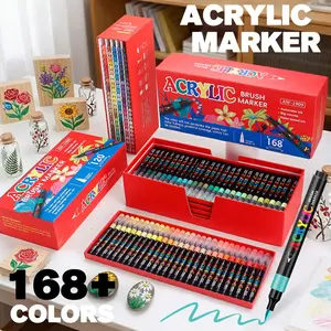 12-168 Colors Acrylic Paint Markers Set, Soft Brush Tip Paint Pens for Wood Rock Glass Canvas Stone Fabric, DIY Crafts Art Supplies, Creativity, DIY Painting Supplies