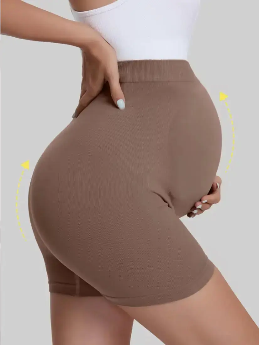 High Waist Maternity Gym Shorts – Seamless Belly Support Yoga Shorts