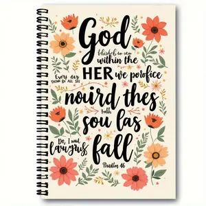 Spiral-Bound Notebook with Cream Background, Black & Orange Floral Design, Inspirational Religious Theme with Psalm 46 Reference, Whimsical Handwritten & Bold Script Text - Perfect for Journaling, Faith & Daily Notes