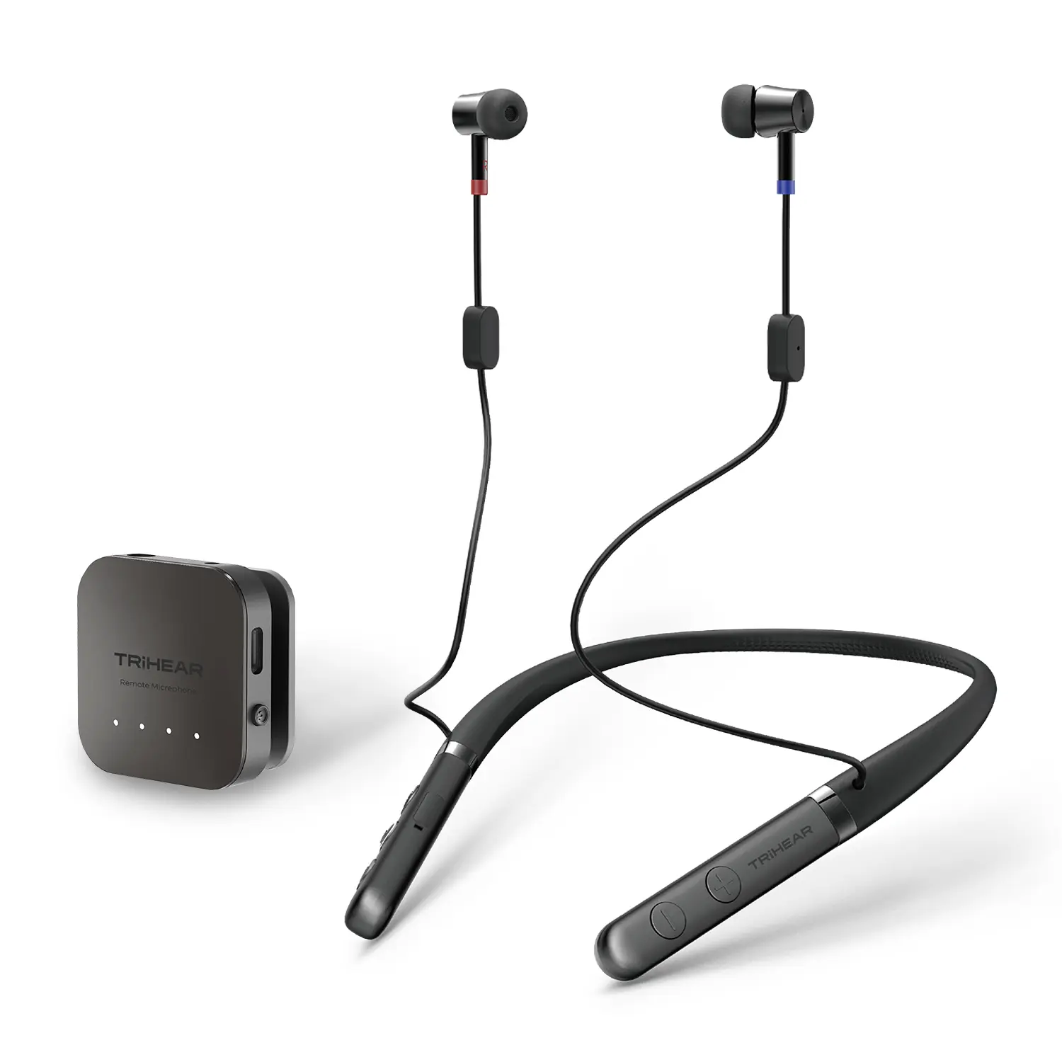 Trihear Neco Neckband Hearing Amplifier with Remote Microphone, Wireless Remote Microphone & TV Streamer, Ultra-Low 0.012s Latency, Personalized Left/Right Hearing Control, 14H Battery Life