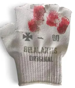 Unisex Soft Knit Full Finger Gloves, Red Gothic Cross and knuckles Slogan Print, Stretchy Warm Winter Gloves, One Size Fit, Streetwear Grunge Accessory, Cold Weather Hand Warmers