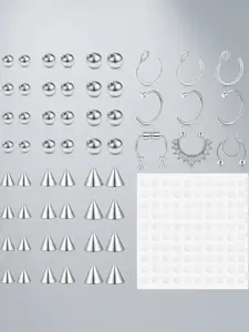 Fake Eyebrow Ring, Fake Lip Labret Studs, Replacement Balls with Adhesive Stickers, Non-Piercing Body Jewelry, Fashion Accessories, Spiral Nose Ring