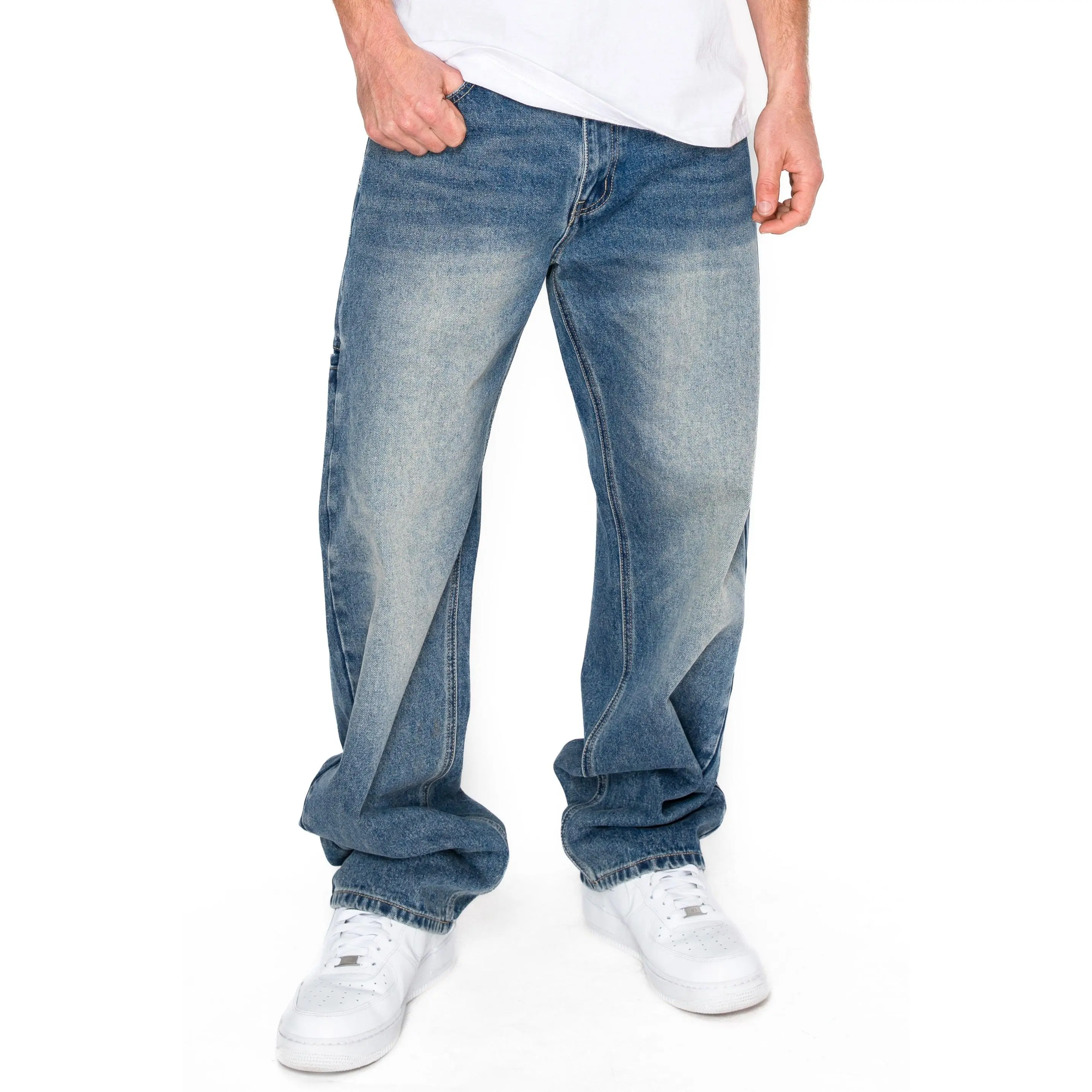 VICTORIOUS Baggy Fit Sand Washed Jeans with Phone pocket, Menswear, Denim, Streetwear, Cotton, 100% Cotton Men's Jeans