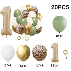 20pcs Jungle Style Latex Balloons Set with Numbers 0-9, Birthday Party Decor, Anniversary Ceremony Decoration, Choking Hazard Warning