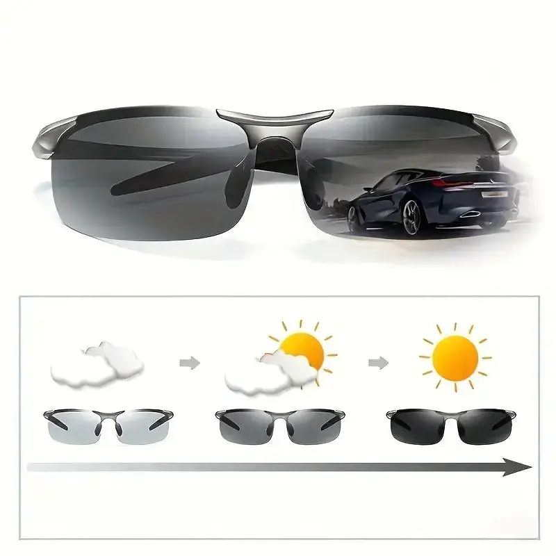 Polarized Photochromic Rectangle Sunglasses for Men & Women - Blue Light Blocking Lens, Cycling, All Occasions, UV Protection Sports Eyewear