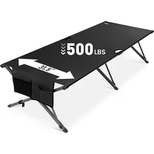 Heavy Duty Folding Camping Cot for Adults, 31.5'', 500 lbs Capacity, Supports Up to 6.9ft, Portable Folding Military Cot with Carry Bag for Camping Travel Guest Emergency Use, Black
