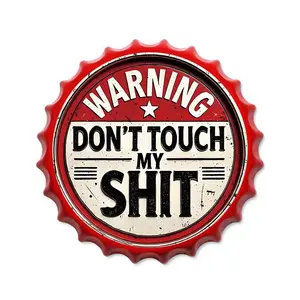 Vintage Warning Metal Bottle Cap Sign, 13.7 Inch Retro Wall Decor, Ideal for Bar & Man Cave, Wall Mount