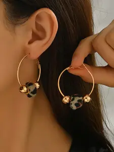 Women's Geometric Leopard Print Hoop Earrings, Fashionable Simple Design, Round Beaded Ring Style, Perfect for Mother's Day & Valentine's Day Gifts, Leopard Print Jewelry, Fashion Jewelry Party Hoop Jewelry