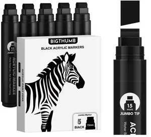 Black Poster Markers Jumbo: 5 Pcs 15mm Wide Tip Thick Acrylic Paint Pen Large Permanent Calligraphy Markers for Rock Painting, Stone, Poster, Canvas