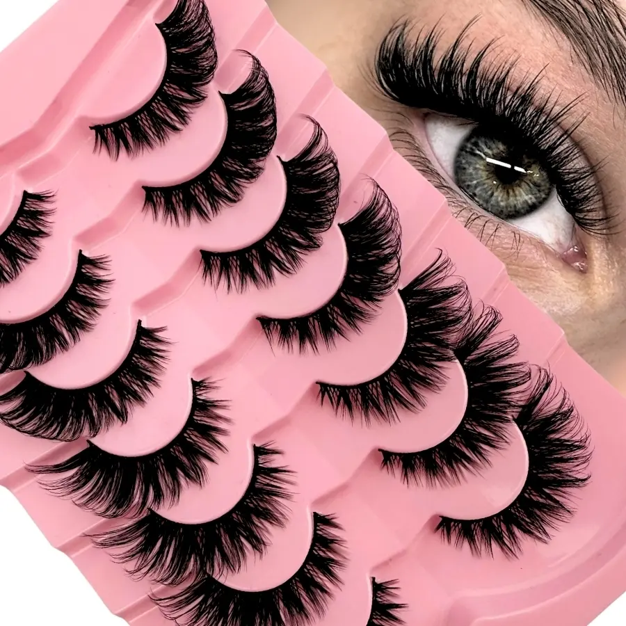 7 pairs /10 pairs of cat's eye 3D crossed false eyelashes, Cosmetic false lashes, soft fluffy hand-curled Russian curl false eyelashes, natural appearance false eyelashes, High quality eyelashes, thick, curly, comfortable, reusable