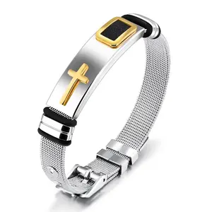 Stainless Steel Mesh Belt Bracelet Room Gold Cross Men's Bracelet Jewelry New Bracelet