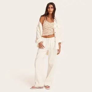 Women's Mid-Rise Drawstring Baggy Jeans - Parke Cream 14
