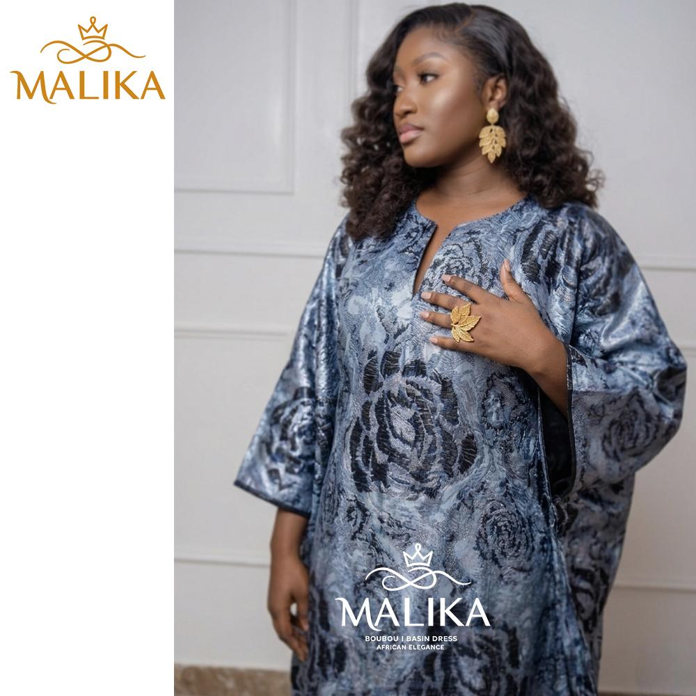 Black Brocard Bazin Boubou Dress With Scarf Nigerian French Elegant Women Dress Material Decoration For Evening Party Robe