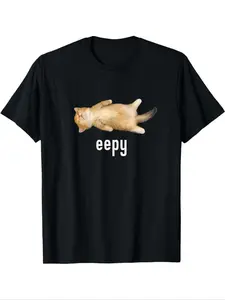 Unisex "Eepy" Sleeping Kitten Graphic T-Shirt | Black Cute Cat Meme Tee | Soft Cotton Casual Cat Lover T-Shirt | Trendy Internet Slang "Eepy" Cat Graphic Tee | Comfortable Daily Lounge Casual Outfit | Stylish Funny Cat Meme T-Shirt | Fitted Tops