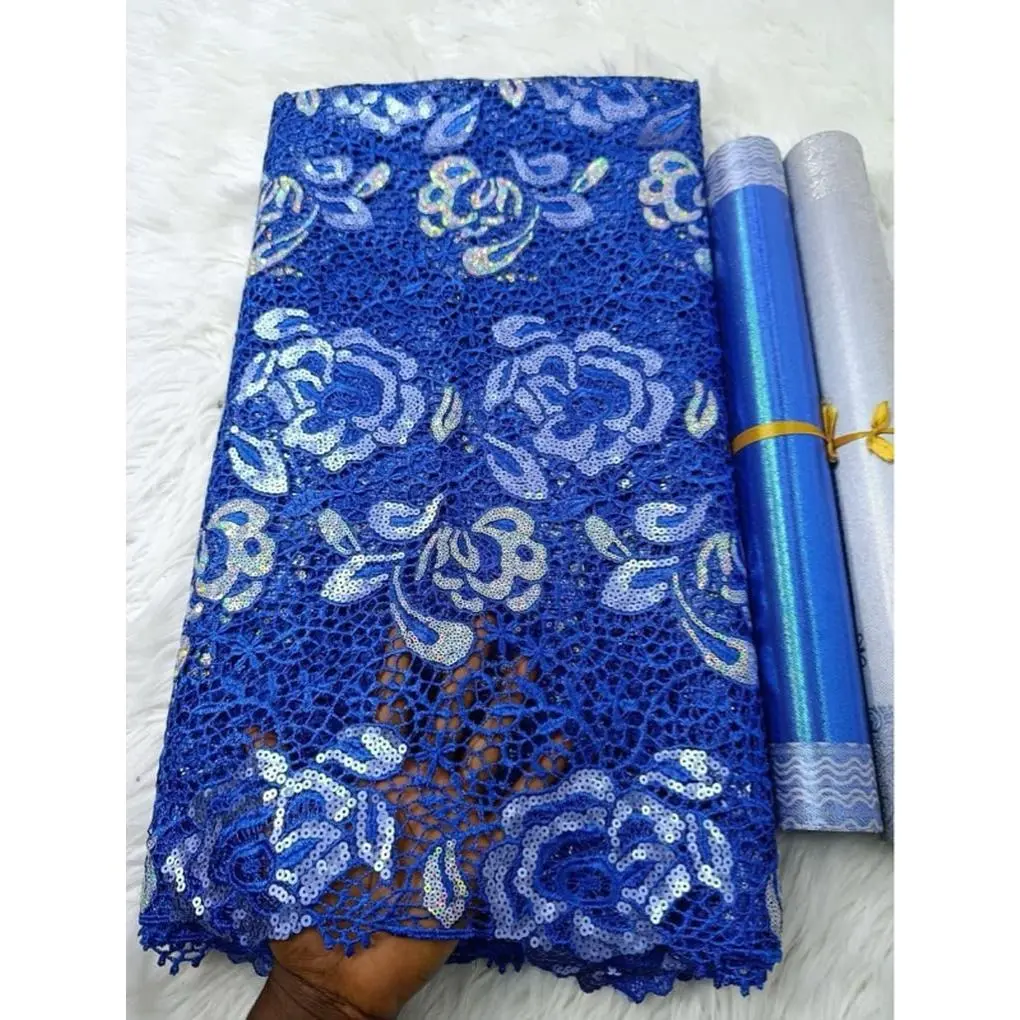 Elegant Blue Floral Lace Fabric with Intricate Patterns and Delicate Design for Stylish Outfits