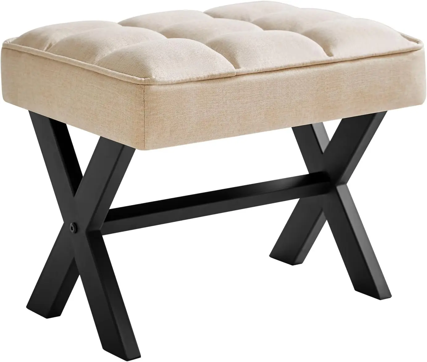 Small 12" H Footrest Stool, Square Linen Foot Stool with Metal X-, Multi-Use as Small Side Table, Step Stool for Living Room, Bedroom, Entryway, Office, Linen WBD011Y