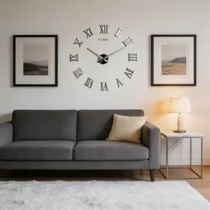 Vintage Roman Numeral Wall Clock, DIY Acrylic Mirror Clock, Easy Installation, 3D Acrylic Mirror Clock, Adjustable Size, Creative Home Decor, Living Room, Bedroom