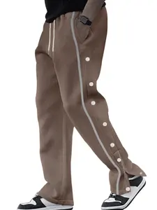 Men's Spring & Fall Casual Straight Leg Sweatshirt, Loose Fit Sportswear, Casual Sport Trousers, Drawstring Waist, Plain Design, Long Regular Length  mensclothing