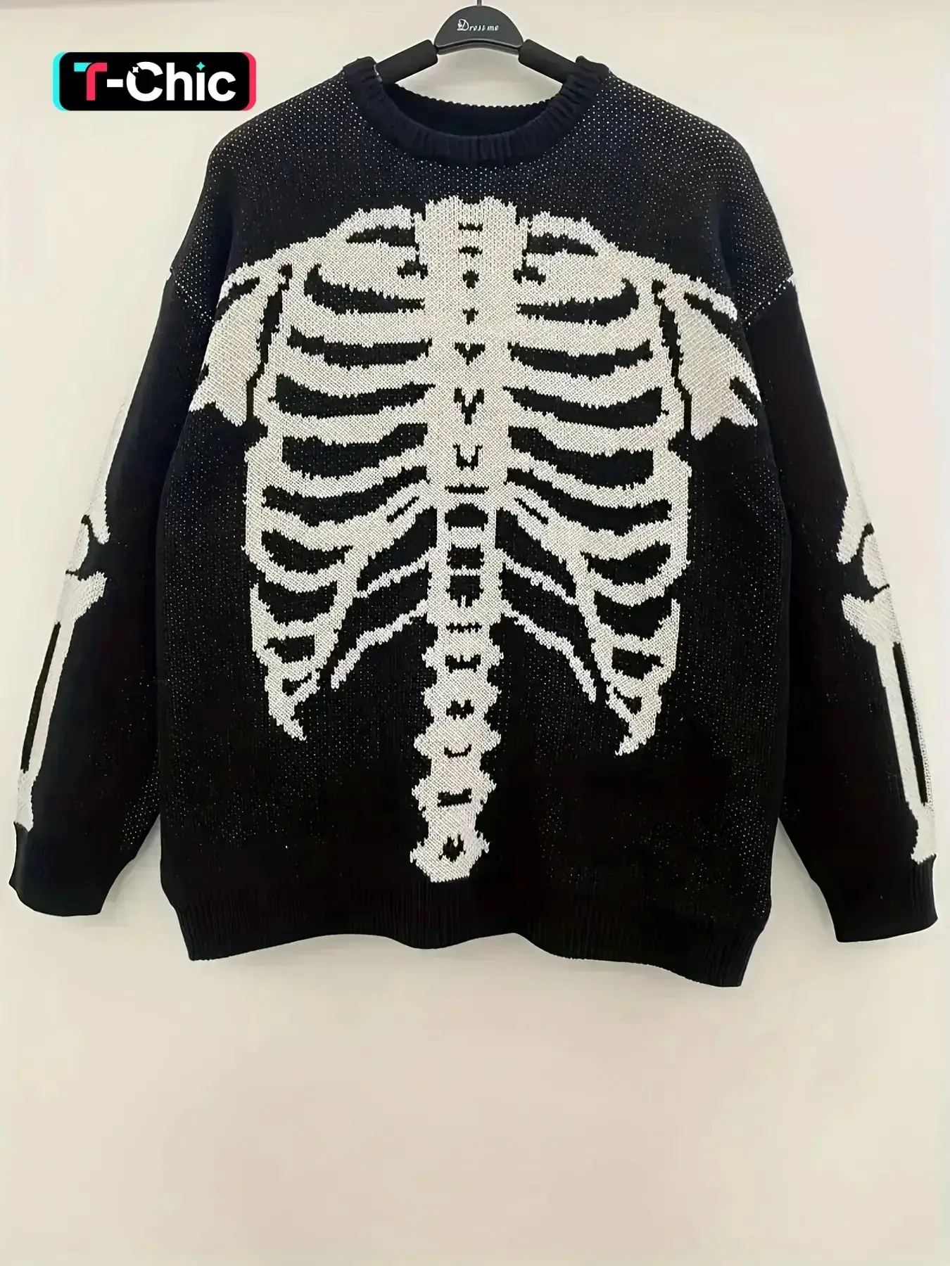 Women's Halloween Themed Skeleton Drop Shoulder Sweater, Casual Vibe Long Sleeve Round Neck Jumper for Daily Holiday Vacation Wear, Women's Knitwear for Fall, Womenswear, Tops, Lady