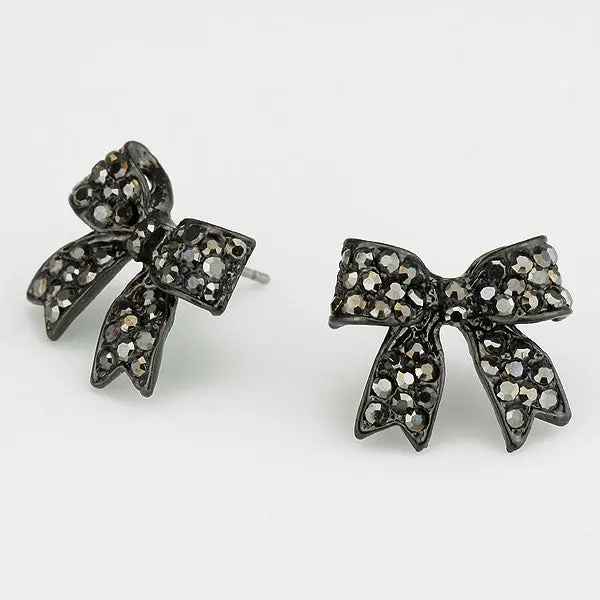 Hematite Rhinestone Bow Stud Earrings | 153394