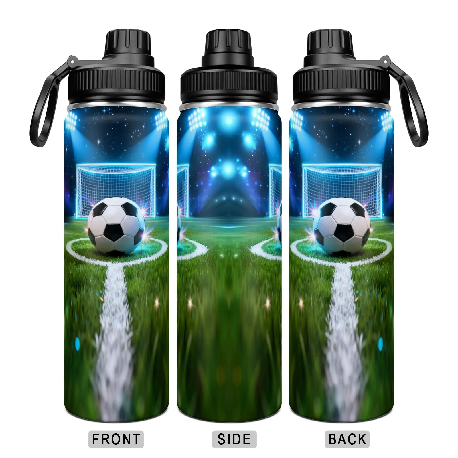 22oz Soccer Sports Water Bottle, BPA-Free, Leak-Proof Lid, Insulated, Portable with Handle, Ideal Gift for Football Fans, Boys, Teens, Campus Use, Insulated Water Bottles