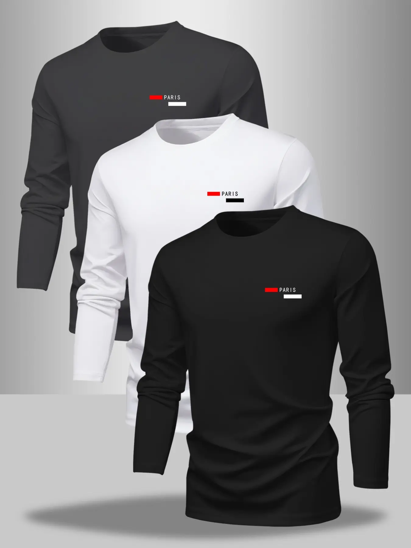 Men's Casual Fitted Long Sleeve T-Shirt with Geometric Print, Soft Polyester Fabric, Perfect for Daily Wear in Spring & Fall, Menswear