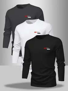 Men's Casual Fitted Long Sleeve T-Shirt with Geometric Print, Soft Polyester Fabric, Perfect for Daily Wear in Spring & Fall, Menswear