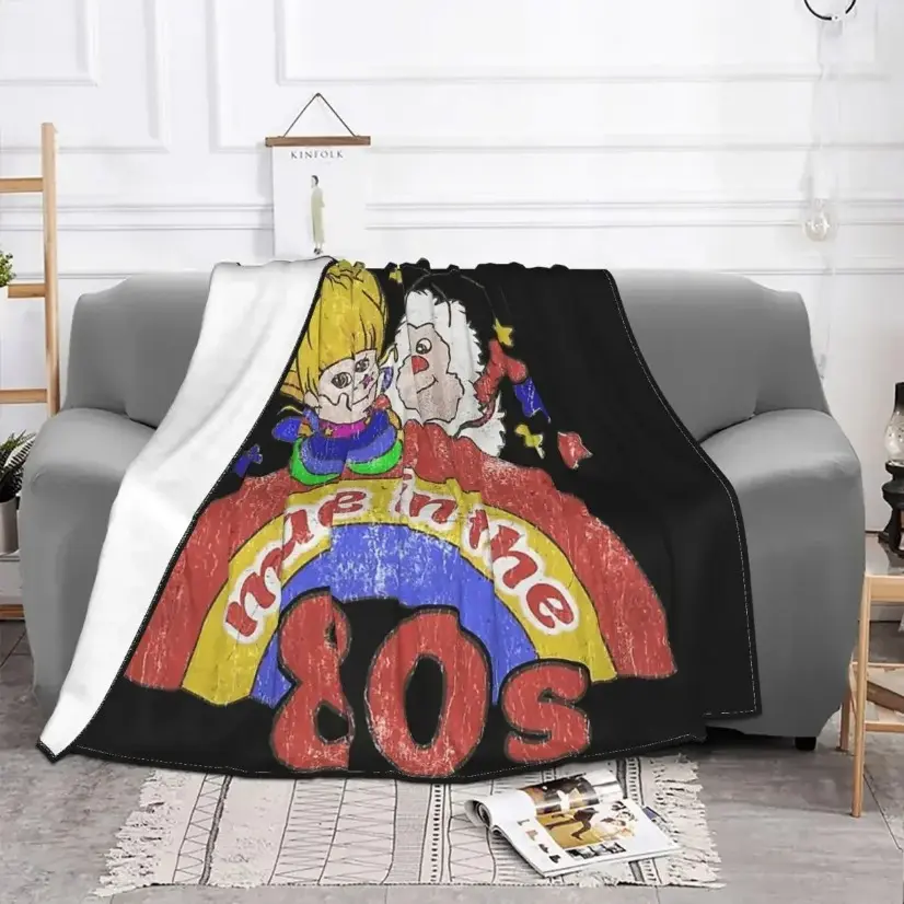 Rainbow Brite 80s Retro Blanket Ultra Soft Flannel Cozy Warm Portable Bedroom Couch Sofa Travel Throw Bedding Decor Decorative Throw Perfect Birthday Gift Christmas Gift for Nostalgic Fans Adults Viral Trending Colorful Vintage Aesthetic Style