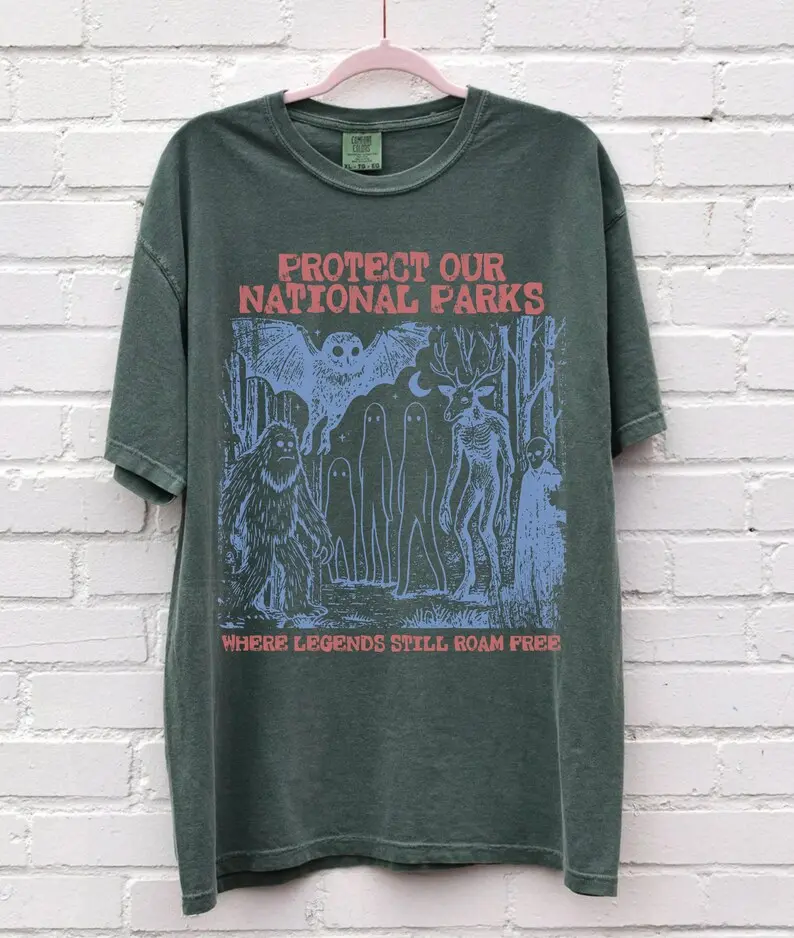 Comfort Colors Cryptid National Parks T-Shirt 90s Protect Our Parks Vintage Camping Hiking Tee Retro Wanderlust T-Shirt Fantasy Creatures Tee
