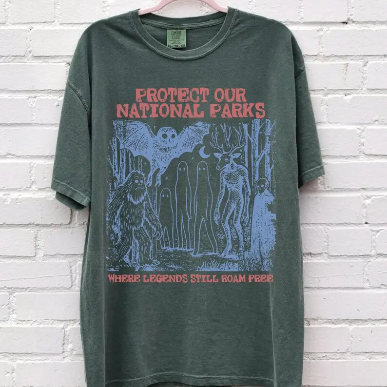Comfort Colors Cryptid National Parks T-Shirt 90s Protect Our Parks Vintage Camping Hiking Tee Retro Wanderlust T-Shirt Fantasy Creatures Tee