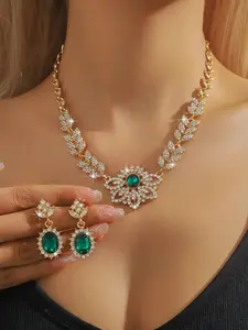 3 fashionable and elegant bridal wedding dress jewelry sets, gorgeous sparkling luxury earring necklace combination accessory sets, party banquet evening dress accessories, Earrings Set, Teardrop Jewelry Set