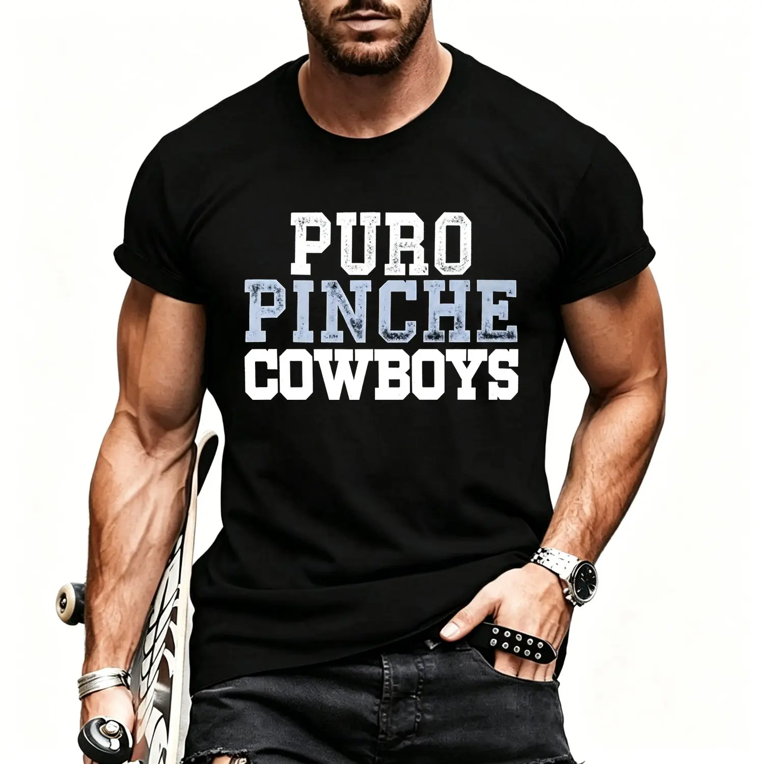 Men's Short Sleeve Sports T Shirts Crew Neck Casual Shirt Featuring Puro Pinche Cowboys Graphic Design Athletic  Tee
