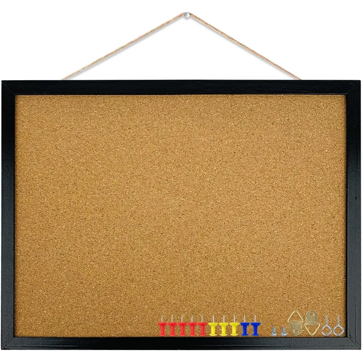 GDMINLO Black Cork Bulletin Board, 17.7 X 13.3 inches with Oak  Finish Frame, for Wall Office  and School (Pins, Eye , gaskets, Screws)