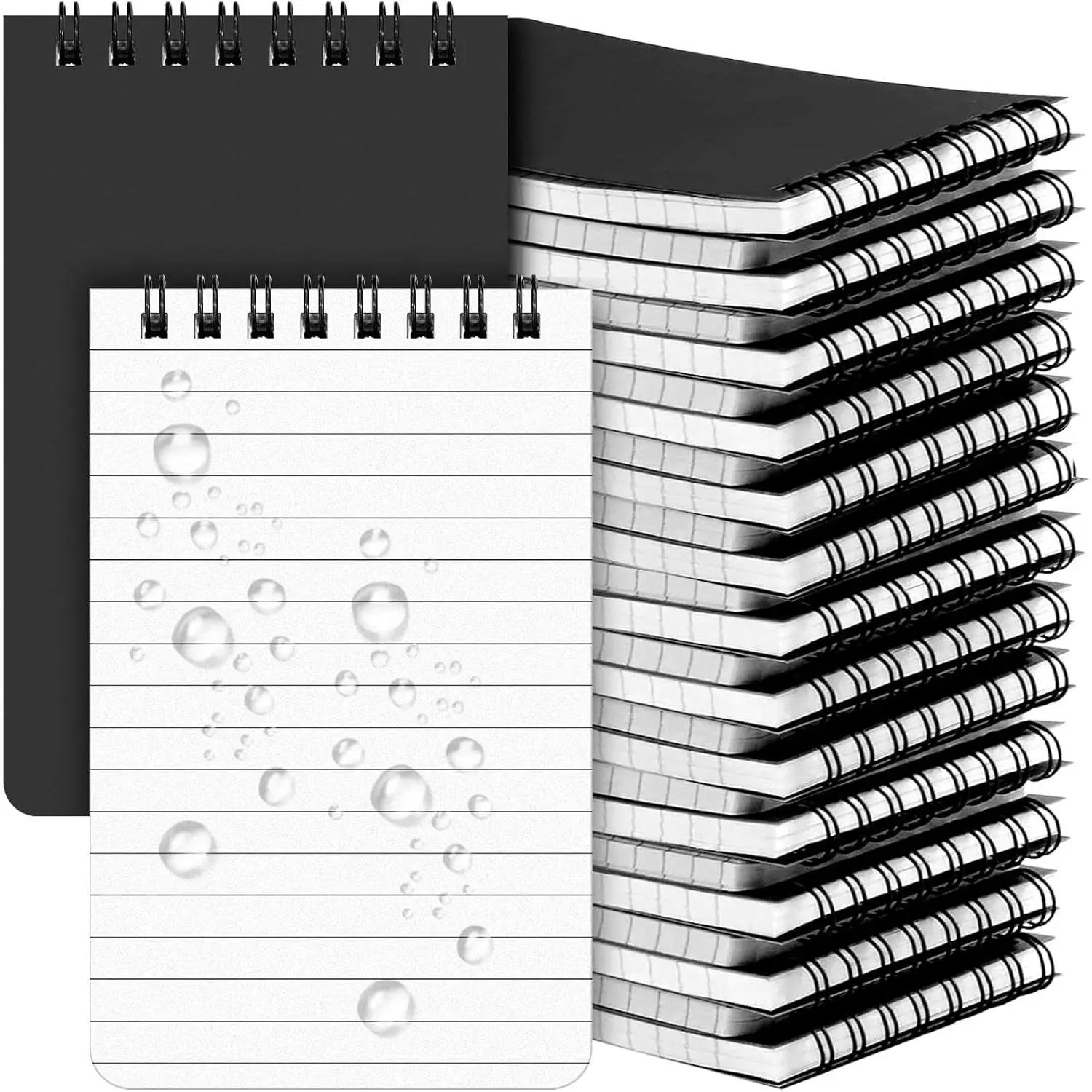 16 Pack  Notebook 3x5  Weather  Pocket Notebook Stone Paper  Notepad Little Memo Steno Note Pads Suitable for Office Outdoor Activities (Black)