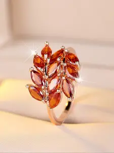 Elegant Zircon Leaf Ring for Women, Copper Jewelry, Perfect Birthday Gift, High-End Design, Synthetic Gemstone, Cubic Zirconia Rings, Elegant Everyday Ring