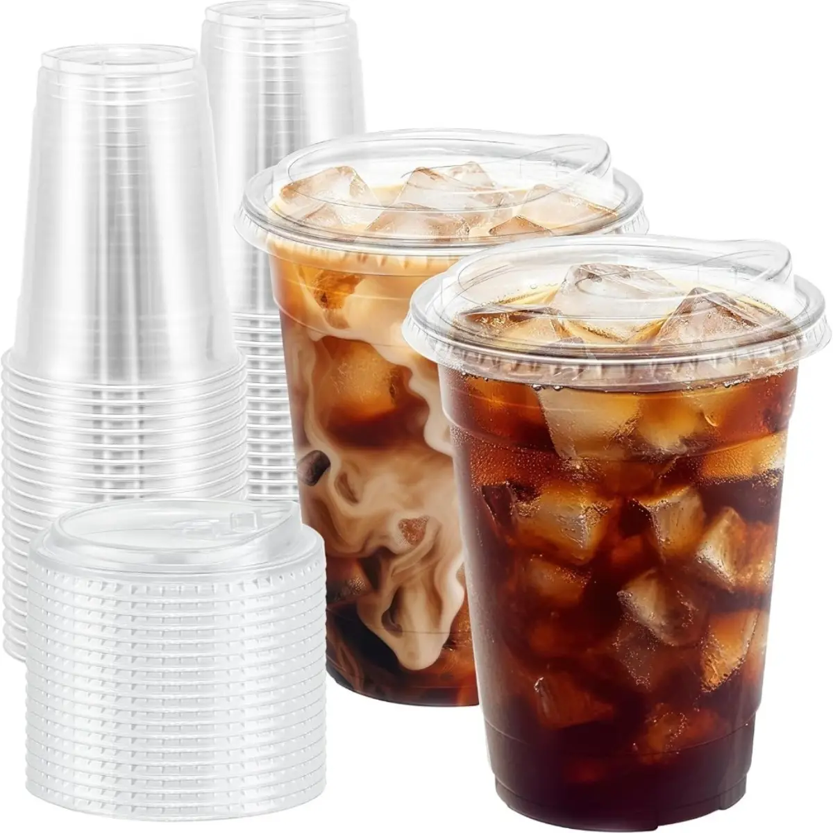 10 Set 360ml Clear Cold Cups with Leakproof Sip Lids Durable Plastic Drinking Cups for Iced Coffee Iced Latte Milk Tea Milkshake Cold Beverages To-Go Cups for Home Takeout Restaurant Cafe