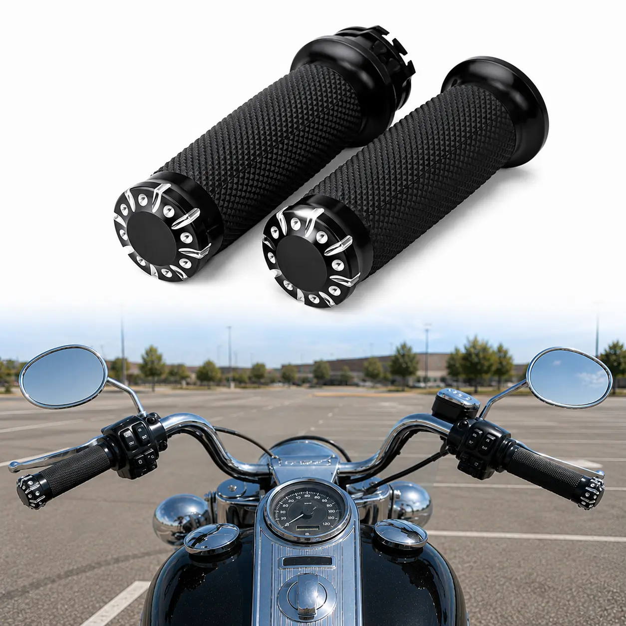 1" Black Aluminum Rubber Motorcycle Handlebar Hand Grips for Harley Dyna Softail Sportster Touring Road King Road Glide Street Glide Electra Glide V-Rod Listed 1982-2022 Cable Throttle Models, Left Right 1 Inch Cruiser Replacement Grip Set Pair, motoparts