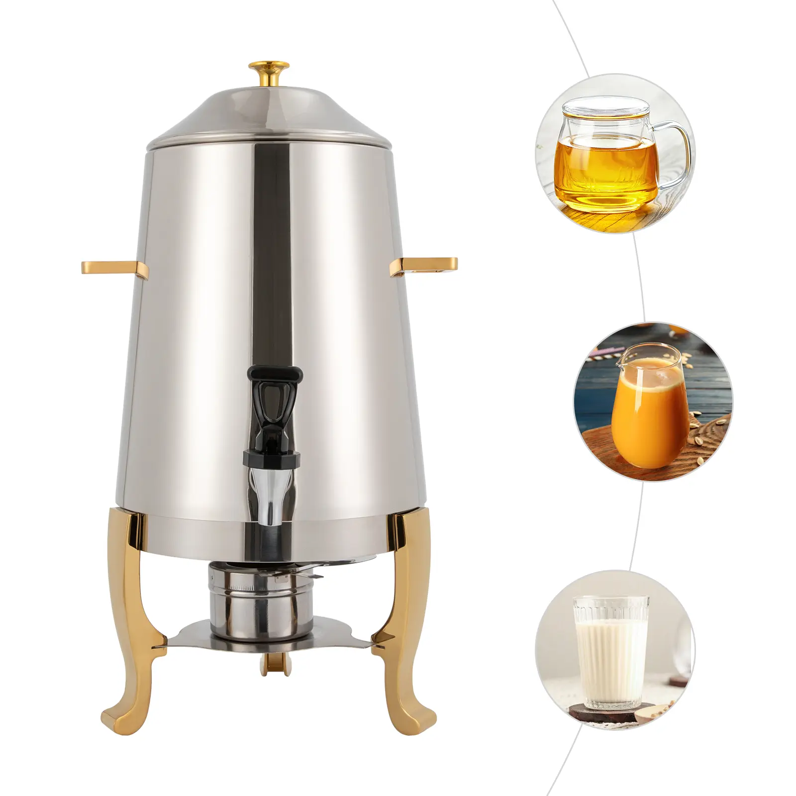 CNCEST Stainless Steel Hot Beverage Dispenser, 13L/3.43Gal Aluminium Coffee Tea Dispenser with Fuel Tray & Tripod Stand for Hotels, Events, Restaurants, Durable, 3.2Kg/7.05Lbs, 27*27*56Cm/10.63*10.63*22.05Inch