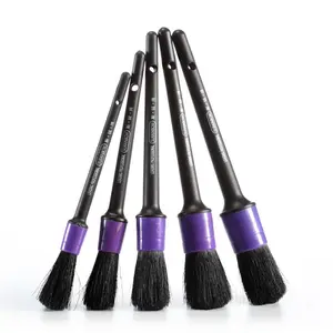 Surainbow 5-Pack Purple Assorted Sizes Soft Boar Hair Bristle Brushes, Long Handle Car Detailing Tools, Scratch-Free Automotive Car Washing & Maintenance Accessories