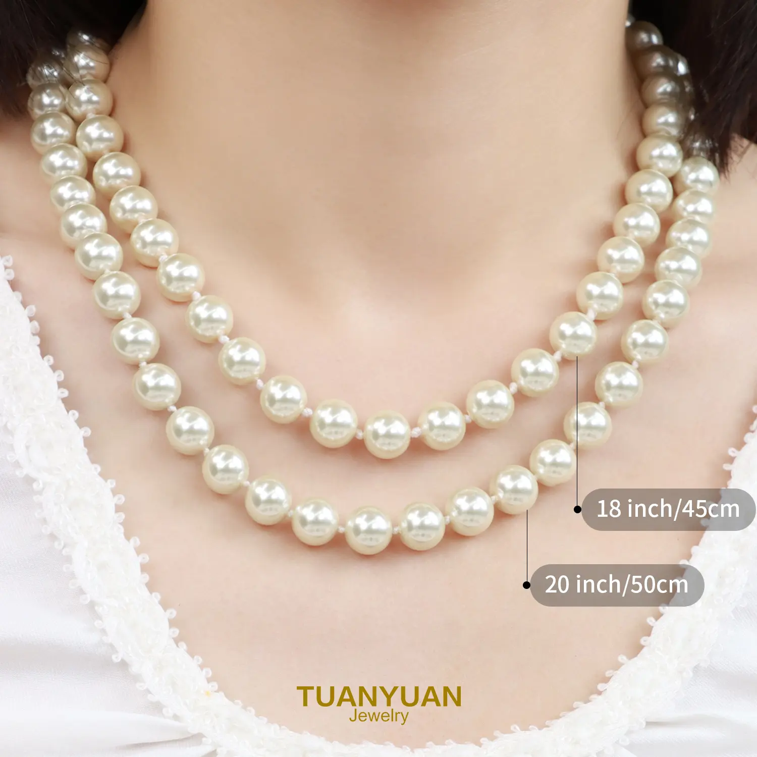 Women's 45cm High-Luster Simulated Pearl Necklace - 10mm Minimalist Glass Core Bead Cotton Cord, Hand-Knotted Strand, Hypoallergenic Nickel-Free Lead-Free Stainless Steel Peanut Clasp, Extendable Chain, Everyday Wear Costume Jewelry